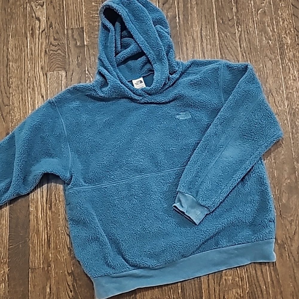 💥THE NORTH FACE blue green teal Pullover Women's Sz L sherpa soft